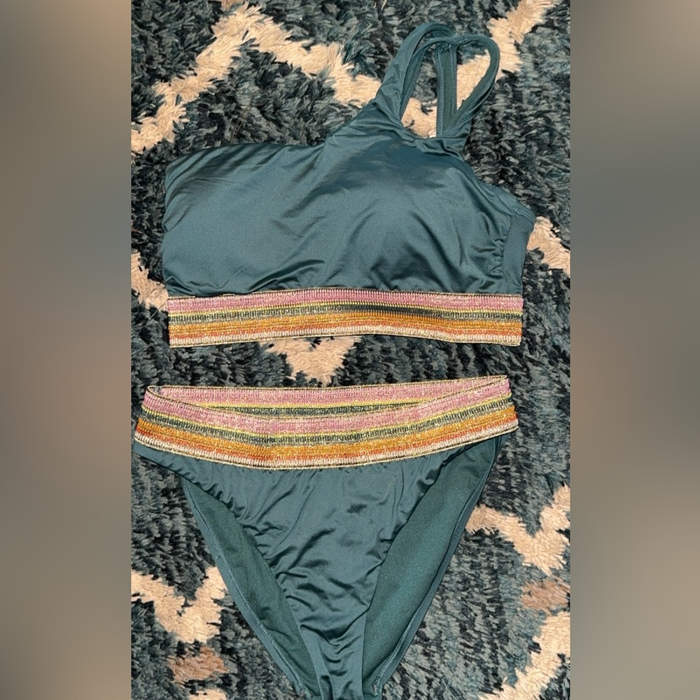 Gibson Latimer Teal Bikini with Multicolor Stripes